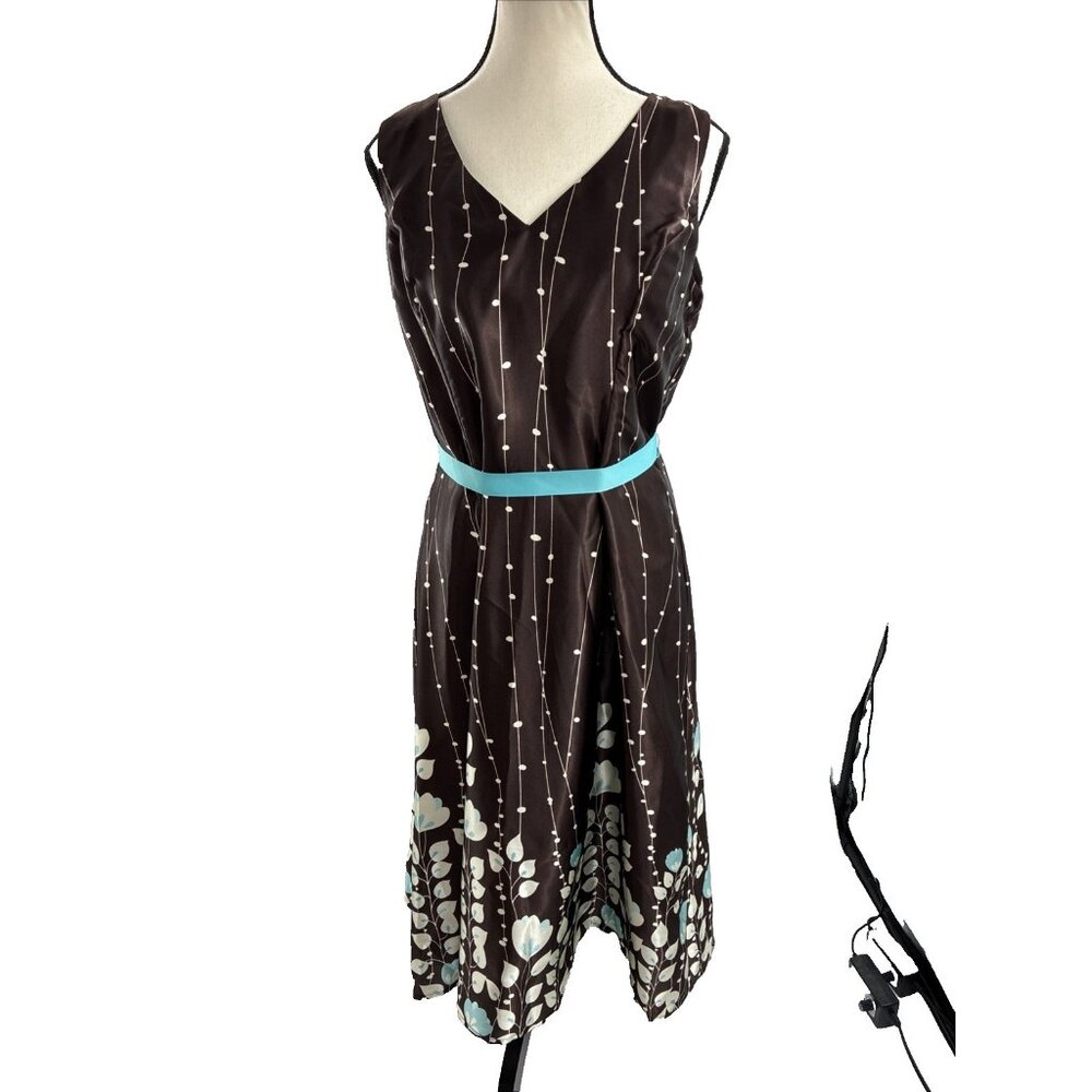 Jessica Howard Womens 10P Brown Sleeveless Fit Flare Dress Floral Belted